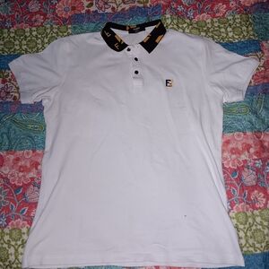 Fendi White Polo Shirt with Black Collar
